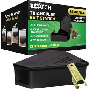 LockBait Pro Mouse Bait Stations | 12 Pack Mouse Bait Box for Outdoor Use | Mice Bait Stations with Keys for Indoor and Outdoor Use | UCatch
