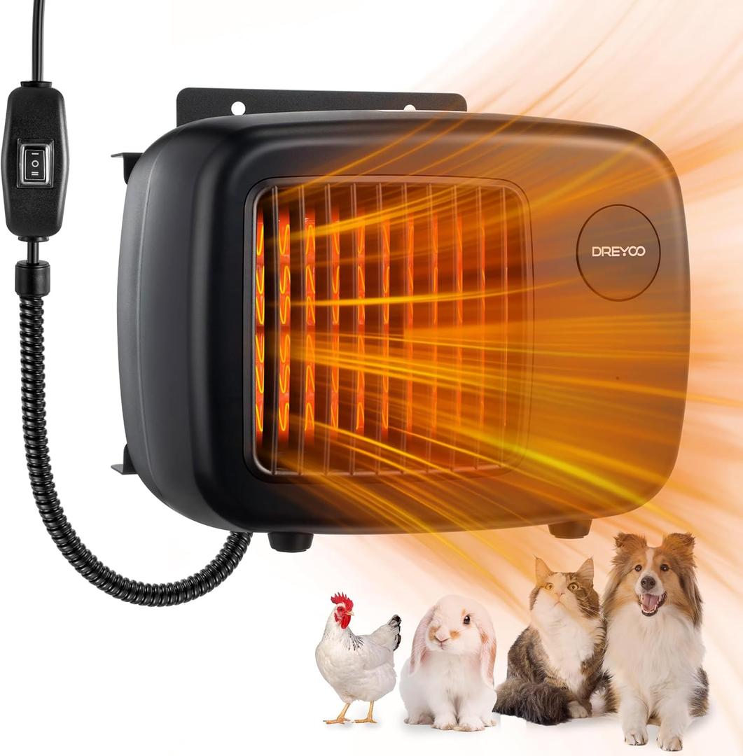Dog House Heater With Thermostat,Pet Heater With Safe Overheat Protection And 6FT Anti Chew Cord,2 Heating Mode (600/300W) Pet Warmer Suitable For Dogs Chicken Coops Rabbits