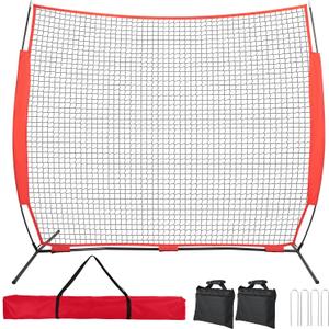7x7ft  Portable Sport Net with Handbag and 12 Ground Nails. Stable Backstop Net for Softball, Lacrosse, Soccer, Baseball. Ball Stop Equipment for Backyard Garden TrainingOnly Block, Red 