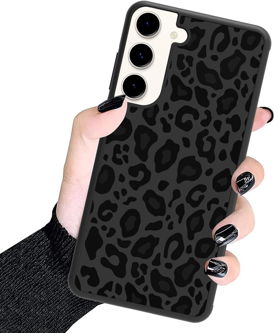 KANGHAR Case Compatible with Samsung Galaxy S24 Plus 5G,Black Leopard Design, Tire Texture Non-Slip +Shockproof Rugged TPU Protective Case for Galaxy S24 Plus-Black Leopard