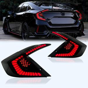 Sequential Dynamic LED Tail Lights for Honda Civic Sedan 2016-2021 10th - 1 Pair Smoked Assembly with Startup Animation | Direct Upgrade (Not Fit Hatchback, Sedan Only) (Racer)