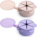 Silicone No Spill Snack Cups for Toddlers Portable Baby Snack Cup Containers with Dustproof Lid Dishwasher-Friendly Toddler Spill Proof Cups Without BPA, Lead, or Phthalates Pink and Lilac