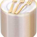 Festiva 200Pcs Clear Plastic Dessert Plates Disposable 6.3" with Plastic Forks 5" - Small Clear Plates-Dessert/Cake/Appetizer Plates for Thanksgiving/Christmas Party & Wedding - Serve for 100Guests