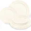 Tinybee 60PCS Ivory Plastic Plates - Heavy Duty Ivory Disposable Plates, Elegant Plastic Plates for Bridal Shower, Wedding and Party Including 30 Dinner Plates 10 '' & 30 Dessert Plates 7.5 ''
