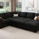 HONBAY Sectional Sleeper Sofa with Pull Out Bed U-Shape Sectional Couch with Storage Chaise 6 Seater Sleeper Sectional Sofa Bed, Velvet Black