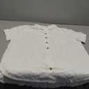 Womens Puff Short Sleeve Button Down Shirts Summer Casual Collared V Neck Blouse Linen Loose Fit Work Tops Size XL