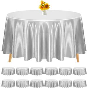 9 Pack 105 Inch Round Tablecloth, Silver Satin Fabric Table Cloth for Round Table, Wrinkle Resistant Washable Table Cover Bright Silk Table Clothes for Wedding Party Dining Table Banquet