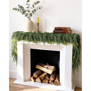 12FT (2 * 6FT) Real Touch Cedar Garland - Lush & Feathery Artificial Pine Garland, Unlit Faux Greenery for Mantle Staircase, Natural Woodsy Charm Christmas Decor Indoor Outdoor