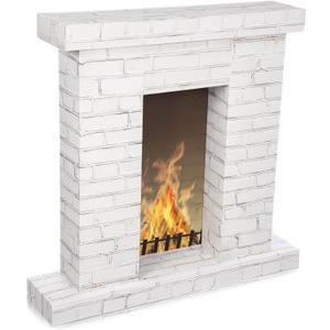 AmazingSpark Christmas Fireplace Cardboard 3D Fake 35.5 x 31.5 x 8 Inch Corrugated Fireplace with Fire Photo Accessories Cardboard Cutout Standup for Christmas Party Background Decor(White)