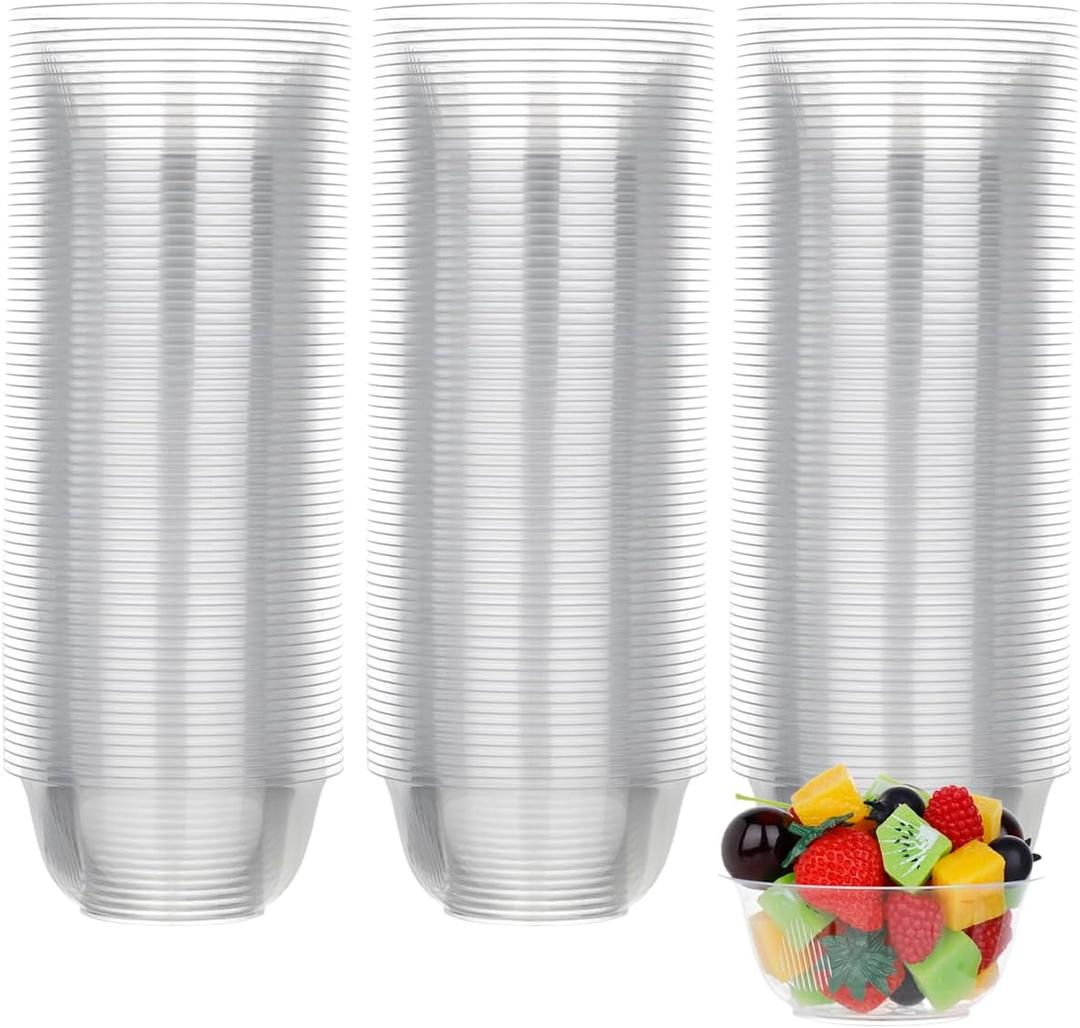 MOACOCK 100 Pack Small Clear Plastic Bowls, 8oz Hard Disposable Salad Bowls, Disposable Bowl for Party Serving, Ice Creams, Desserts, Catering, Special Events