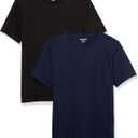 Amazon Essentials Mens T-Shirt Slim-Fit Short-Sleeve Crewneck Pocket (Large, Black/Navy)