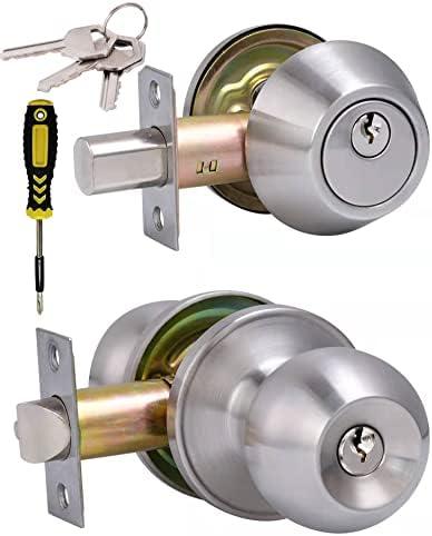 All Keyed Same Entry Door Knob and Single Cylinder Deadbolt Combo Set, Satin Nickel Exterior Door Knobs with Lock and Keys for Entrance and Front Door