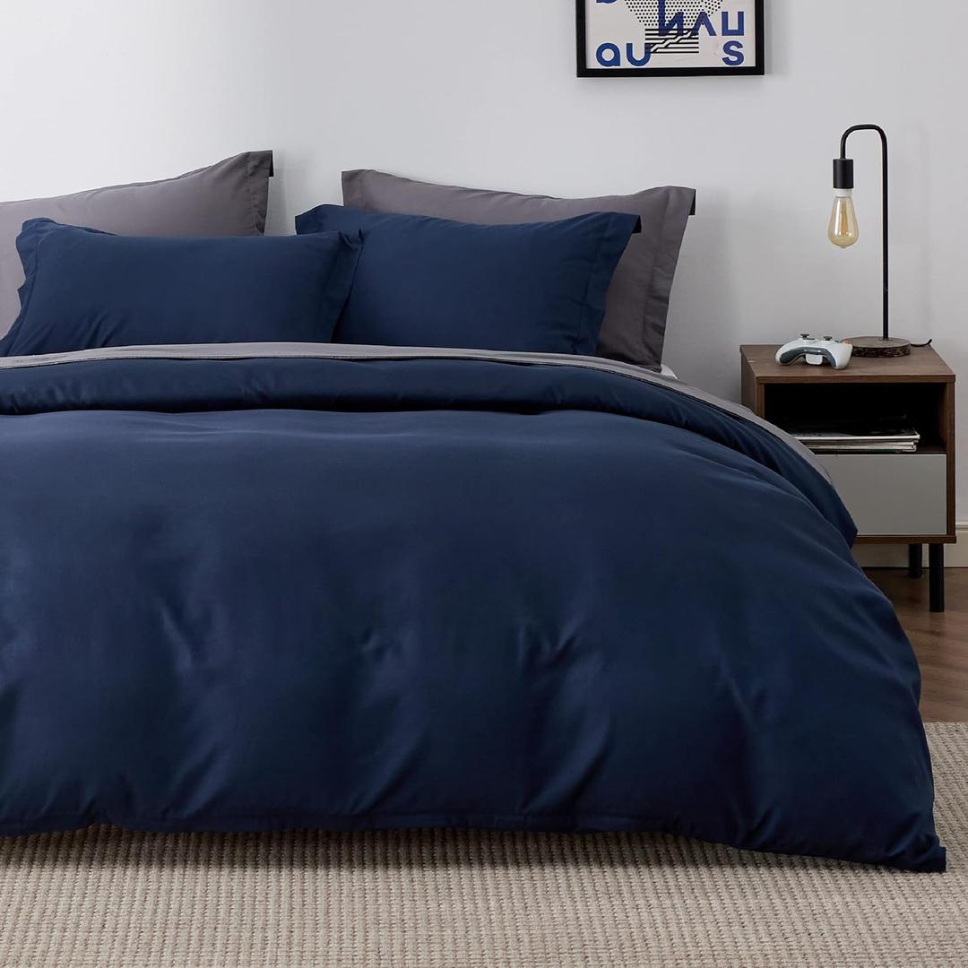 Bedsure Duvet Cover King Size - Soft Double Brushed Bedding Set for Kids & Adults, Zipper Closure, 3 Pieces, Includes 1 Duvet Cover (104"x90") & 2 Pillow Shams, NO Comforter, Navy Blue