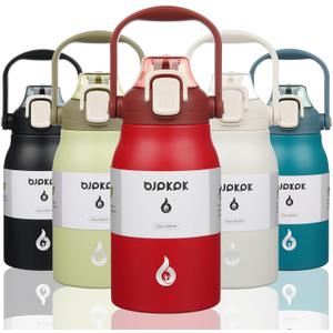 BJPKPK Insulated Water Bottles with Straw, 35 oz Stainless Steel Metal Water Bottle with One-handed Opening Lid, BPA Free Sport Jugs, Flasks for Men & Women, Red