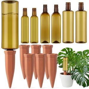 Ferrochef 12 Pcs 17oz 25oz 34oz Plant Watering Devices 6 Terracotta Self Watering Spikes 6 Plastic Bottles Slow Release Vacation Planter Insert Automatic Water System for Indoor Outdoor Potted Plant