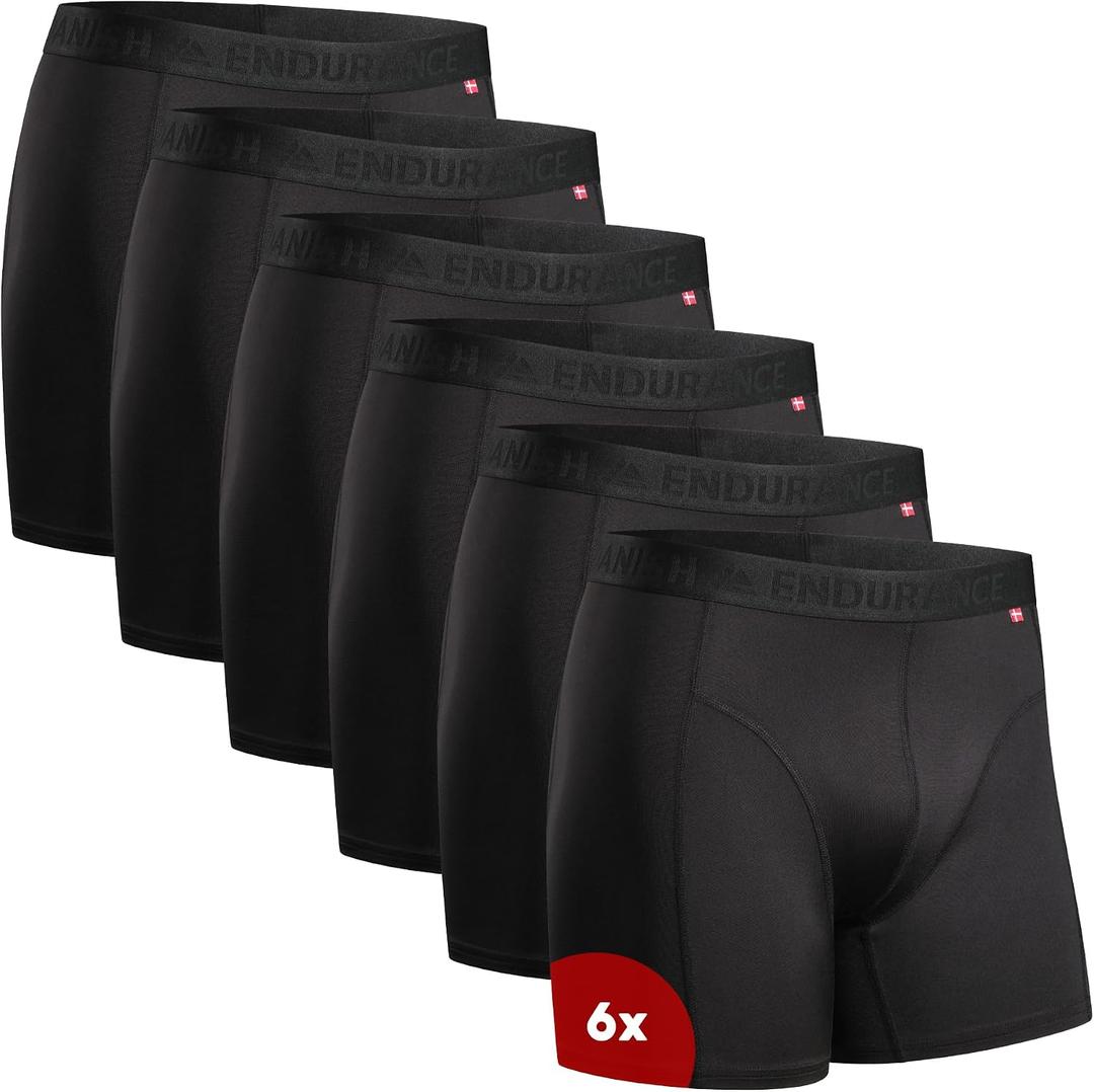 DANISH ENDURANCE Men's Sports Boxer Briefs, & Long Leg, 6-Pack, Black, M