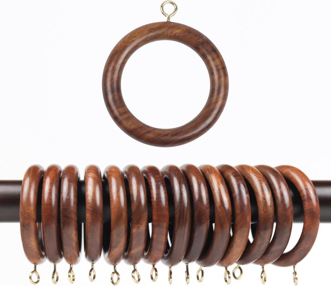 24 Pieces 2.5 Inch Wooden Drapery Curtain Rod Rings for 1.5 inch Rod Pole, 1.75 INCH Inner Dia, Natural Rosewood (24, 1.75 INCH Inner Dia)