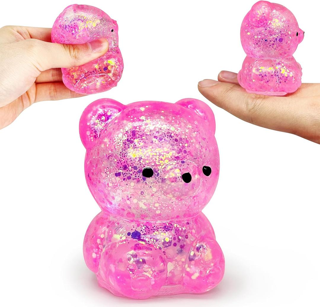 ZTATU Gummy Bear Squishy Fidget Toys (1PCS) Stress Balls for Adults Sugar Stress BallSensory Toys Squishy Ball, Stress Relief Toy Squeeze Ball Party Favors for Kids, Easter Basket Stuffers (Pink)