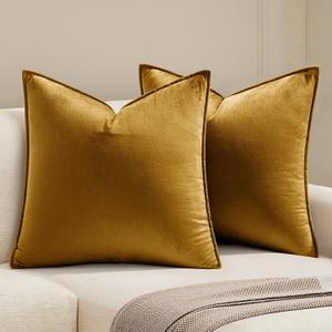 MIULEE Mustard Yellow Velvet Throw Pillow Covers 20x20 Soft Decorative Solid Square Cushion Cases Pack of 2 Modern Luxury Home Decor for Couch, Sofa, Bedroom