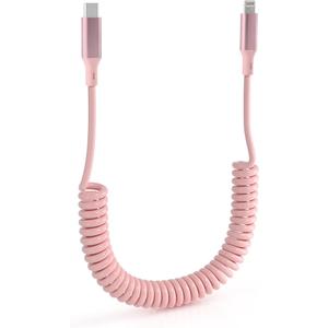 PACK OF 2 IPHONE COILED CHARGERS FOR CAR, PINK