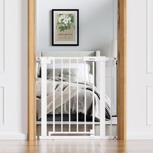 Babelio 26-31 in Baby Gate for Stairs, PressGuard Pet Gate with Wide Door | Pressure/Wall Mount, Dual Lock with Indicator, Auto Close, Heavy Duty, Easy Install for Doorways, Kitchens, Hallway, White