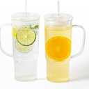 GOSCHE Glass Cups with Lids and Straws, 24oz Clear Iced Coffee Cups with Handle, Glass Tumbler with Straw and Lid for Smoothie Water Tea Juice, Clear, 2 Pack