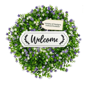 Artificial Blue Camellia Welcome Wreath for Front Door - Faux 19 Inch Front Door Wreath with White Welcome Sign for Front Door, Outside Wall, Window, Outdoor Party, Holidays