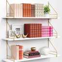 Harwaya White and Gold Floating Shelves 36 Inch Long, Wall Shelves for Bedroom Books, Modern Wall Hanging Bookshelf Unit for Living Room Office Kitchen Bathroom Decor - Set of 3
