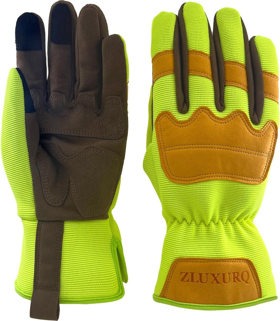 ZLUXURQ Gardening Gloves for Women and Men, Work Gloves for Yard Work (Small-8.38'', Fluorescent Green(touchscreen))
