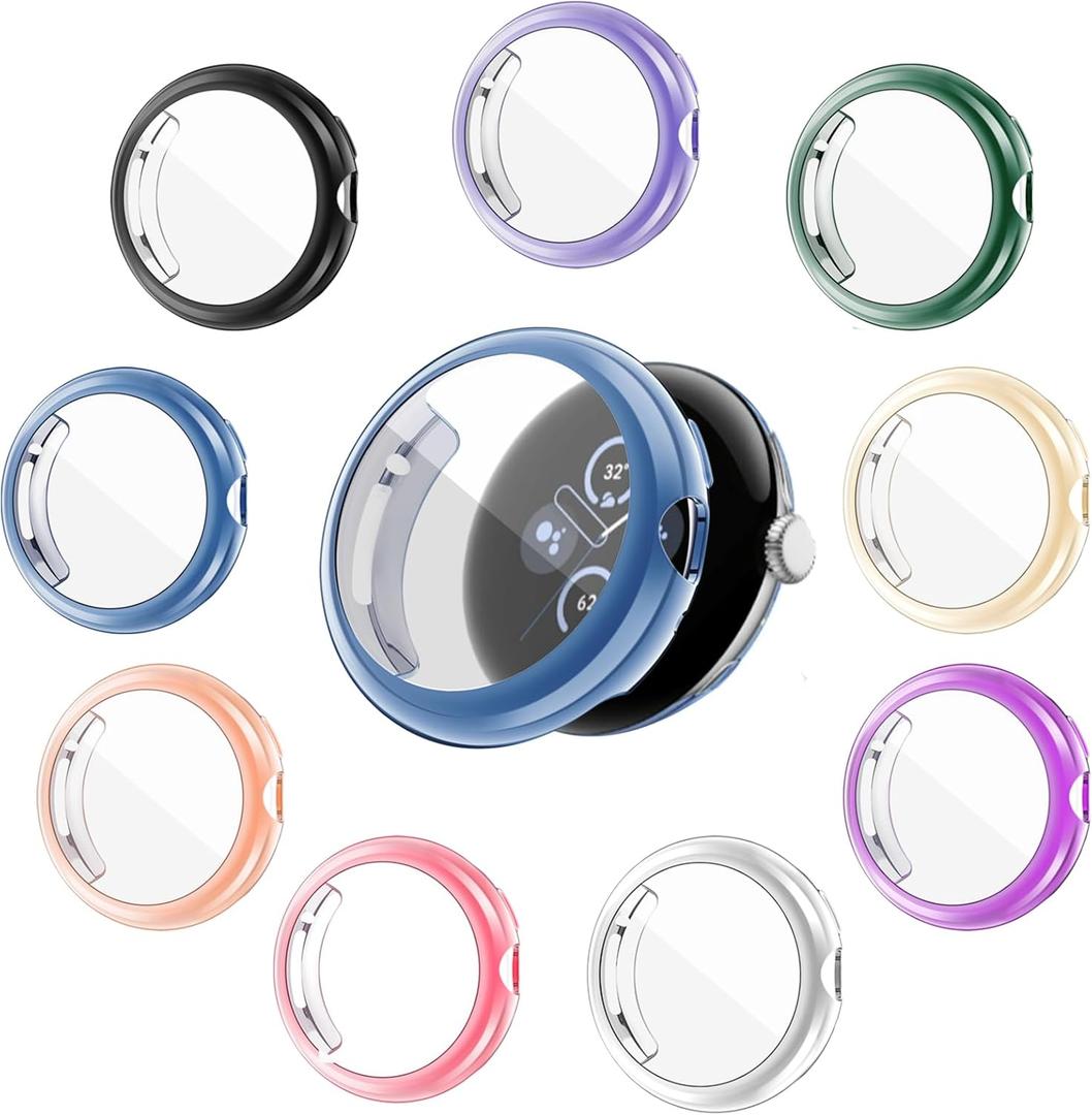 8-Pack Watch Case with Screen Protector Compatible with Google Pixel Watch 1/2/ 3 (41mm), Soft TPU Scratch Resistant Flexible Covers for Pixel Watch1&2&3 41MM (8 Colors Pack)