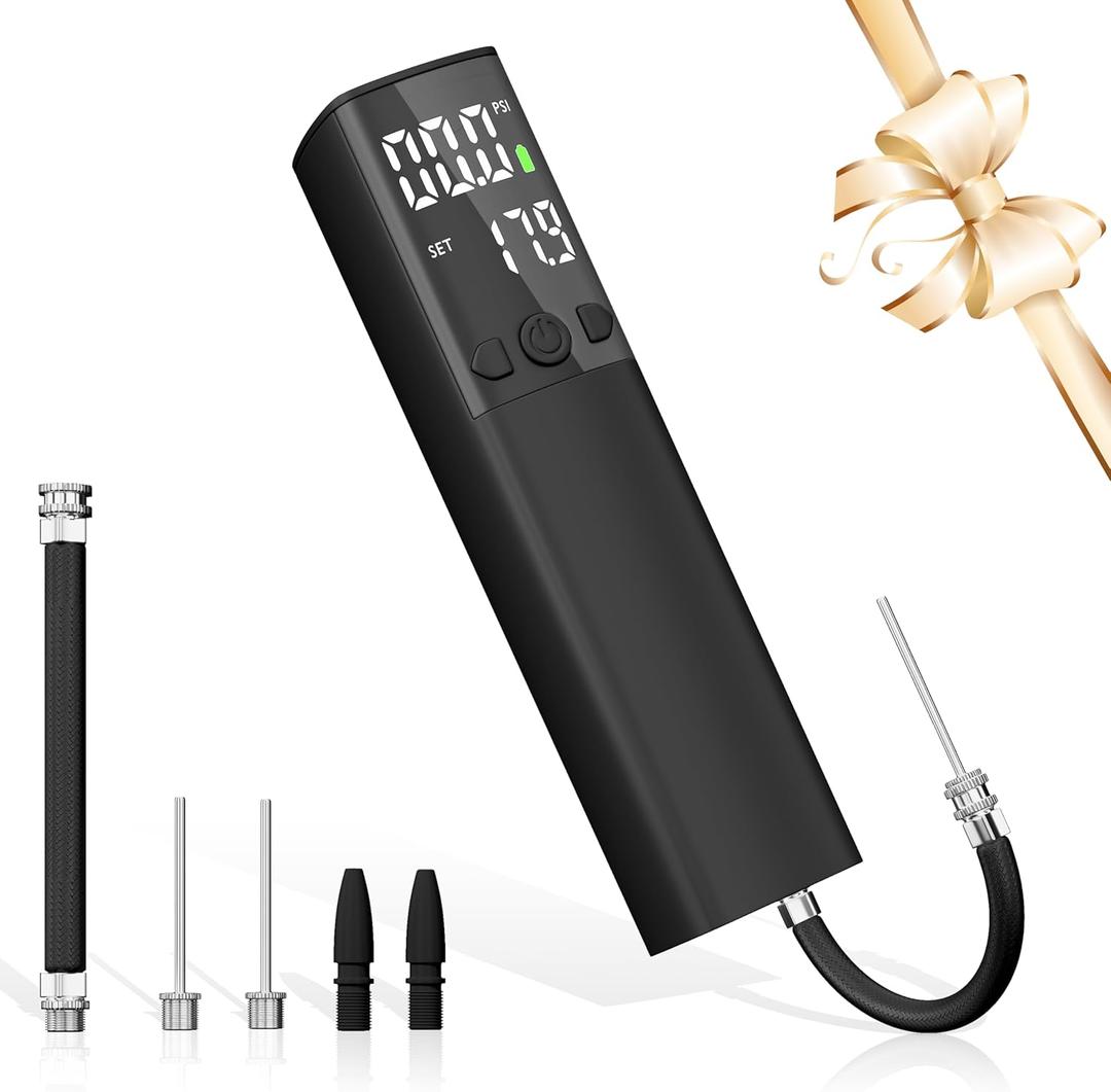 Electric Ball Pump - Portable Air Pump with LED Light, Precise Pressure Gauge and Digital LCD Display for Basketball, Soccer Ball, Volleyball, Football, Fast Inflation of Sports Ball (Max 18 PSI) (Black)