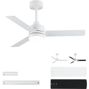 LANMEL 42 Inch Metal Ceiling Fan with Light, Modern Flush Mount Low Profile with Remote Control, Reversible, 3cct Dimmable, Quiet, White LED for Bedroom, Living Room, Indoor/Outdoor Patio Use