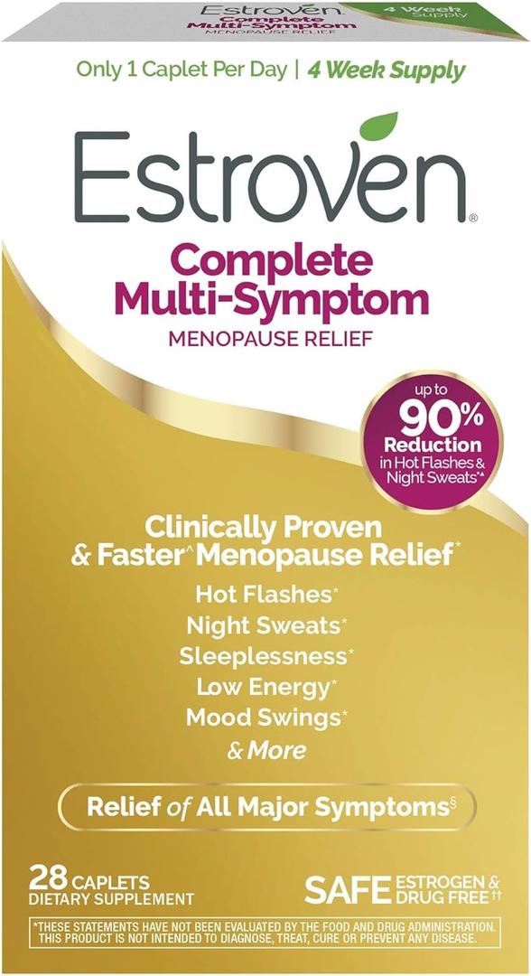 Estroven Complete Multi-Symptom Menopause Supplement for Women, 28 Ct., Clinically Proven Ingredient Provide Menopause Relief & Night Sweats & Hot Flash Relief, Drug-Free & Non-GMO, Best By 06/26