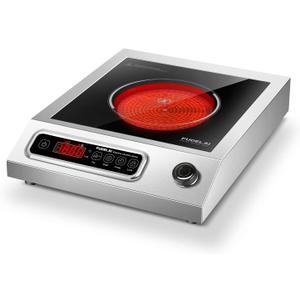 1800W Electric Hot Plate with Infrared Heating & 9 Power Levels - Commercial-Grade Countertop Burner, Ceramic Cooktop with Timer, Child Safety Lock for Home Kitchen, Restaurants