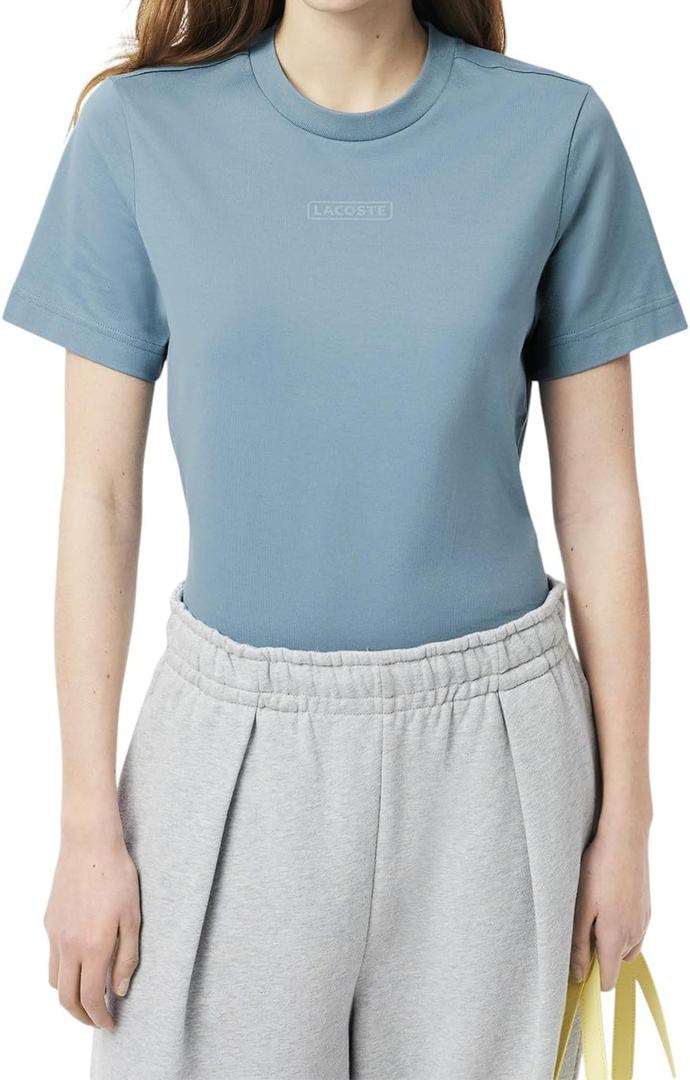 Lacoste Women's Crew Neck Short Sleeve Regular Fit Branding T-Shirt (Size 2)