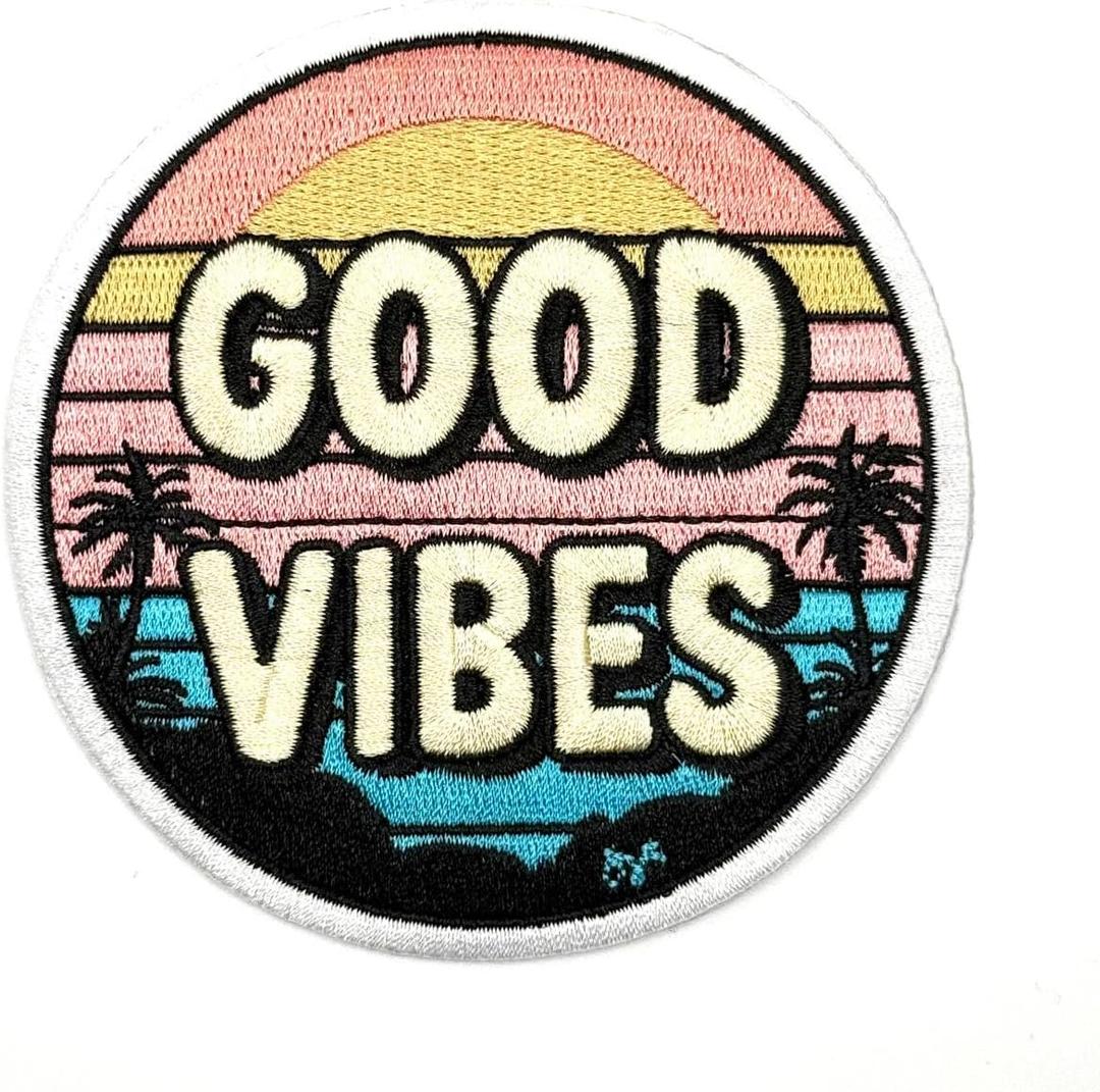 3.5" Good Summer Vibes Iron On Patch - Embroidered Summer Palm Trees Hippie Hawaii Chill Applique Appliques Iron On Sew On Patches for Holes, Clothing, Jeans, Hat, Backpacks, Clothes