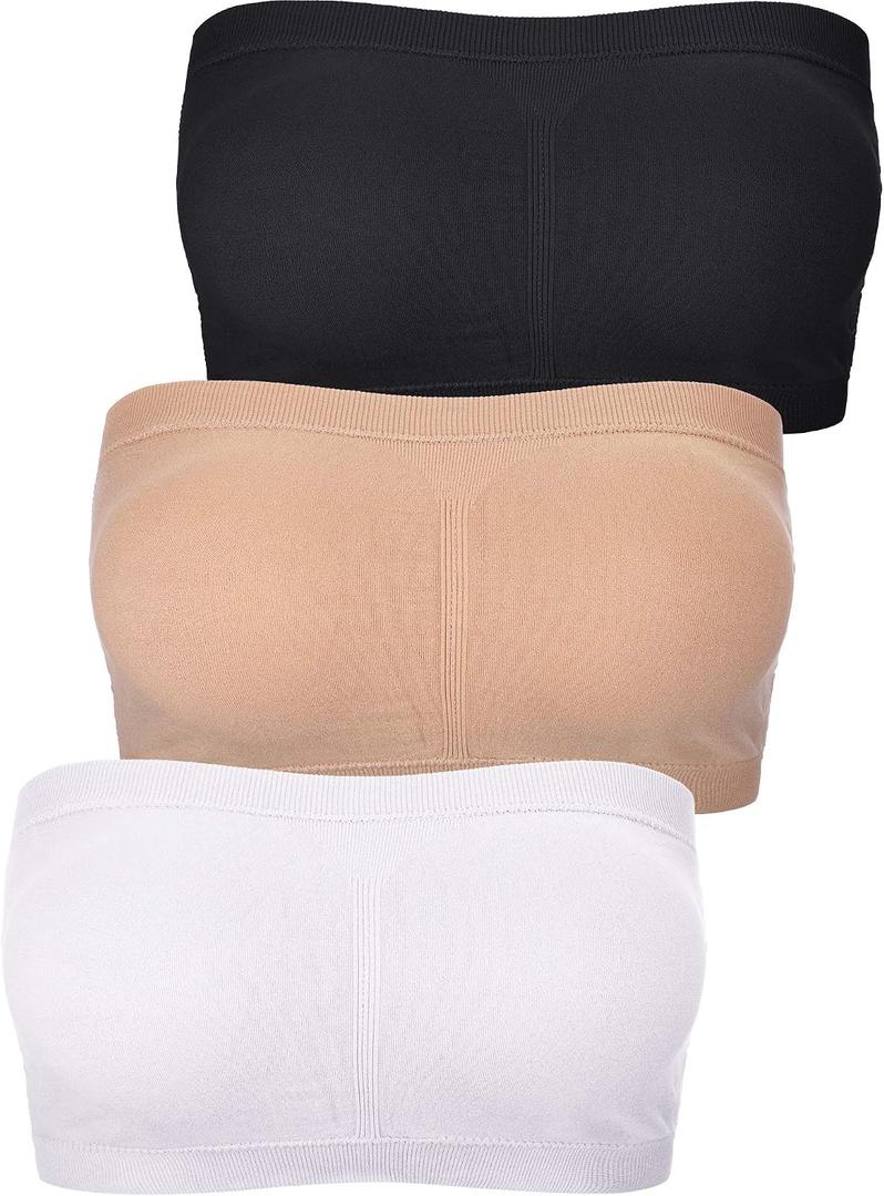Women Bandeau Bra Padded Strapless Bralette Bra Seamless Bandeau Tube Top Bra (White, L)