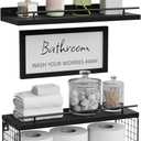 WOPITUES Floating Shelves for Wall Decor Sign, Bathroom Organizers and Storage, Bathroom Shelves Over Toilet with Metal Guardrail-Black