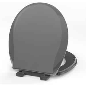 Round Toilet Seat, 16.5inch, Soft Close Quiet, No Alam, Standard Round Universal Size, PP Material Safe and Easy Clean, Black Grey (Gray)