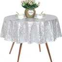 JYFLZQ Silver Round Sequin Tablecloth 50" Small Sparkly Silver Metallic Table Cloths Table Cover Overlay for Wedding Birthday Party Baby Bridal Shower(Suitable for Tables Under 36 inches)