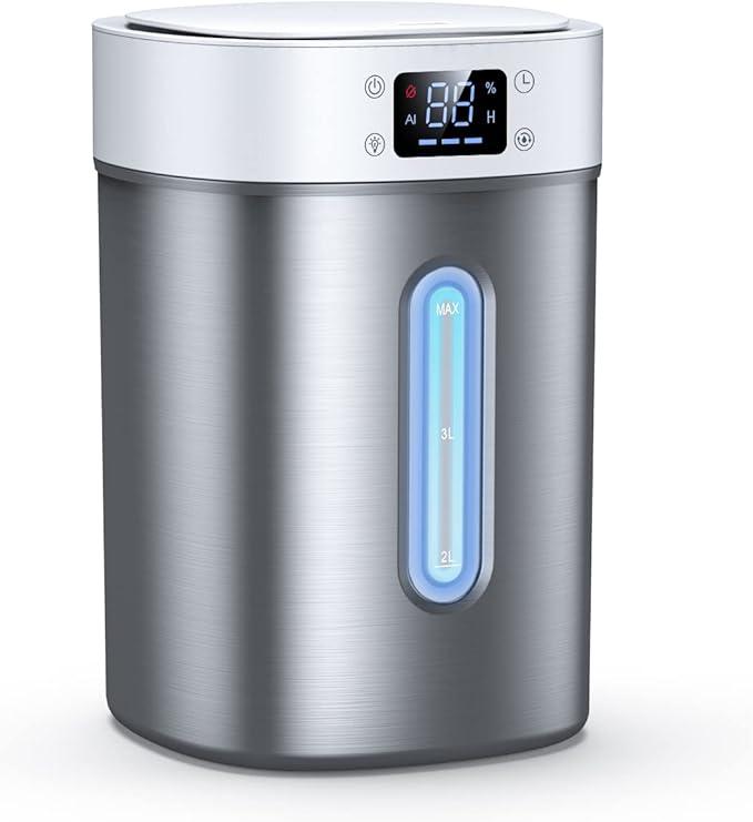 4L Ultrasonic Cool Mist Humidifier with 304 Stainless Steel Tank, Auto Humidity Control, Night Light, and Timer  For Large Rooms and Baby