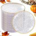 Rubtlamp 100 Pack Plastic Clear Gold Dessert Plates, 6Inch Small Appetizer Plates With Hammered, Heavy Duty Disposable Salad Plate, Elegant Cake Platos for Wedding Reception, Birthday, Teatime