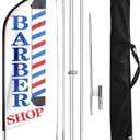 Barber Flag, Barbershop Flags with Pole Kit, Barbershop Flag with Pole Set for Businesses, Advertising Swooper Feather Flag Banner Sign for Barber Shop Business 11FT