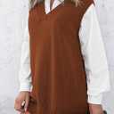 EVALESS Oversized Sweater Vest for Women V Neck Sleeveless Solid Color Loose Pullover Sweater (Brown, S)