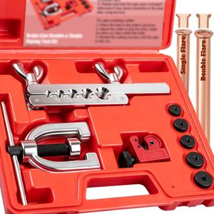 Clatoon Brake Line Double & Single Flaring Tool Kit with Tubing Cutter, Brake Line Repair Kit for Copper, Aluminum, Brake Line and Brass Tubing, Flare Tool kit Includes 5 Adapters, 45 Degrees