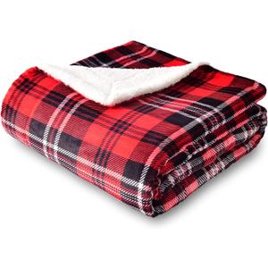 SOCHOW Sherpa Plaid Fleece Throw Blanket, Double-Sided Super Soft Luxurious Bedding Blanket 50 x 60 inches, Red/Grey