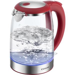 Cosori Electric Kettle, No Plastic Filter & Spout, Tea Kettle & Hot Water Boiler For Coffee & Tea, Water Heater & Teapot, Automatic Shut Off, Borosilicate glass, Red, 1.7L/1500W
