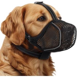 Dog Muzzle,Mesh Soft Muzzle for Large Sized Dogs, Breathable Reflective Adjustable Puppy Muzzles with Collar for Scavenging Grooming Biting Chewing,Allows Panting and Drinking, Large