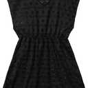 SHENHE Girl's Swim Cover Up V Neck Sleeveless Hollow Out Beach Dress Coverup Beachwear (Black)