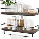 ZGO Floating Shelves for Wall Set of 2, Wall Mounted Storage Shelves with Metal Frame and Towel Rack for Bathroom, Kitchen, Bedroom (Brown)